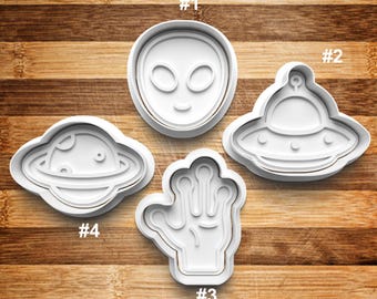Alien Cookie Cutter | Cookie Stamp | Cookie Embosser | Cookie Fondant | Clay Stamp | UFO | Alien Hand