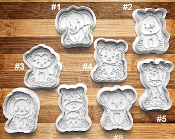 Baby Animals Cookie Cutter | Cookie Stamp | Cookie Embosser | Cookie Fondant | Clay Stamp | Zoo Animals | Giraffe | Elephant | Tiger