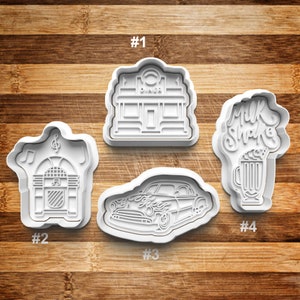 50s Cookie Cutter | Cookie Stamp | Cookie Embosser | Cookie Fondant | Clay Stamp | Jukebox | Milk Shake | Diner