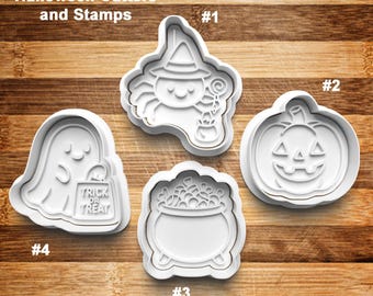 Halloween Cookie Cutter | Cookie Stamp | Cookie Embosser | Cookie Fondant | Clay Stamp | Spider | Cauldron | Ghost | Pumpkin