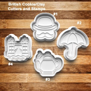 British Cutter Set | Cookie Stamp | Cookie Embosser | Cookie Fondant | Britain | Umbrella | London Bridge | Tea Kettle