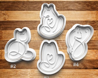 Cate Line Art Cookie Cutter | Cookie Stamp | Cookie Embosser | Cookie Fondant | Clay Stamp | Kittens | Cats