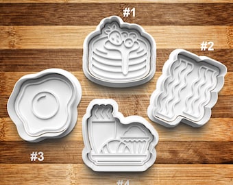Breakfast Cookie Cutter | Cookie Stamp | Cookie Embosser | Cookie Fondant | Clay Stamp | Bacon | Eggs | Pancakes | Meal
