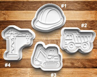 Construction Cookie Cutter | Cookie Stamp | Cookie Embosser | Cookie Fondant | Clay Stamp | Dump Truck | Hard Hat | Excavator | Crane