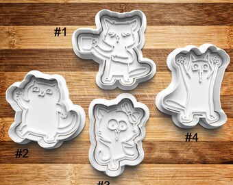 Cat Cookie Cutter | Cookie Stamp | Cookie Embosser | Cookie Fondant | Clay Stamp | Crazy Cats | Cookie Cutter Set | Sleepy Cat | Clay Cutter