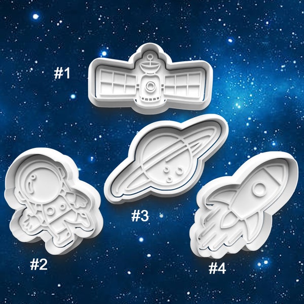 Space Cookie Cutter | Cookie Stamp | Cookie Embosser | Cookie Fondant | Clay Stamp | Astronaut | Planet | Rocket Ship | Satellite | Outer