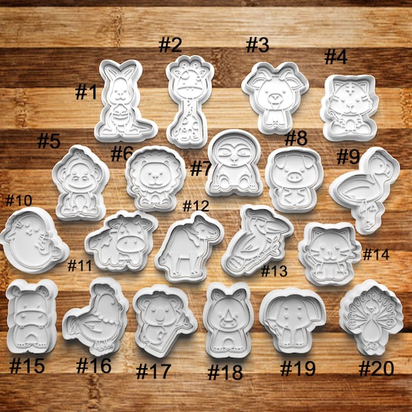 Zoo Animal Cookie Cutter | Cookie Stamp | Cookie Embosser | Cookie Fondant | Clay Stamp | Elephant | Giraffe | Koala | Lion | Monkey | Seal