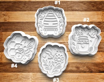 Honeybee Cookie Cutter | Cookie Stamp | Cookie Embosser | Cookie Fondant | Clay Stamp | Bee Hive | Honeycomb | Honey Pot | Bee and Flower