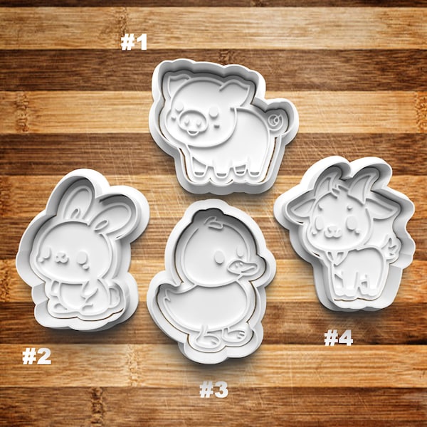 Cute Animal Cookie Cutter | Cookie Stamp | Cookie Embosser | Cookie Fondant | Clay Stamp | Clay Earring Cutter | Pig Duck Rabbit Goat | Farm