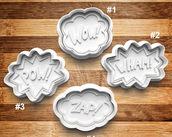 Comic Speech Cookie Cutter | Cookie Stamp | Cookie Embosser | Cookie Fondant | Clay Stamp | Pow | Zap | Wow | Wham