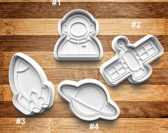 Space Cookie Cutter | Cookie Stamp | Cookie Embosser | Cookie Fondant | Clay Stamp | Astronaut | Planet | Rocket | Satellite | Rocketship