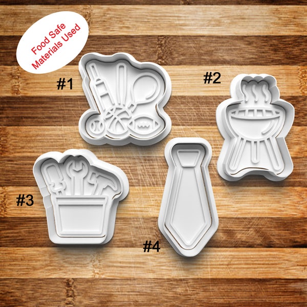 Dad Item Cookie Cutters || 3D Printed Cookie Cutter || Cookie Stamp || Grill || Cookie Embosser || Fathers Day Cutter || Tie || toolbox