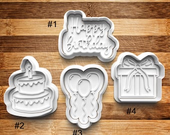 Happy Birthday Cookie Cutter | Cookie Stamp | Cookie Embosser | Cookie Fondant | Clay Stamp | Cake | Balloons | Present | Celebration