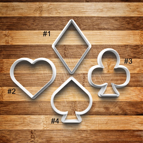 Playing Cards Cookie Cutter | Cookie Stamp | Cookie Embosser | Cookie Fondant | Clay Stamp | Club | Spade | Diamond | Heart