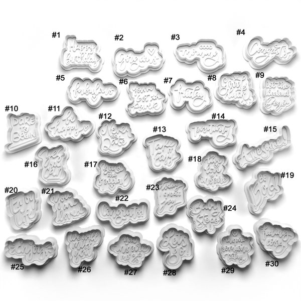 Wording Cookie Cutters | Cookie Stamps | Sayings Cookie Cutters | Fondant Stamps | Congrats | Awesome | Motivation Cookie Cutters | Clay