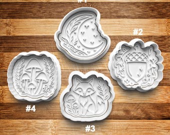 Forest Nature Cookie Cutter | Cookie Stamp | Cookie Embosser | Cookie Fondant | Clay Stamp | Crescent Moon | Acorn | Fox | Mushrooms