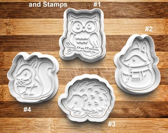 Fall Animal Cookie Cutter | Cookie Stamp | Cookie Embosser | Cookie Fondant | Clay Stamp | Owl | Raccoon | Hedgehog | Squirrel | Fox