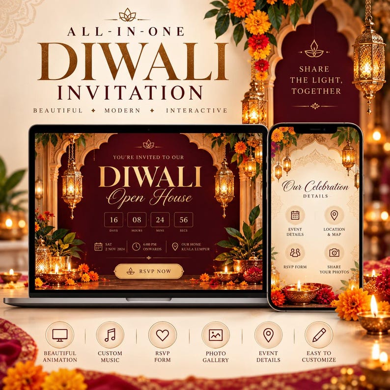 Editable Diwali Open House Website Invitation Template (digital ...