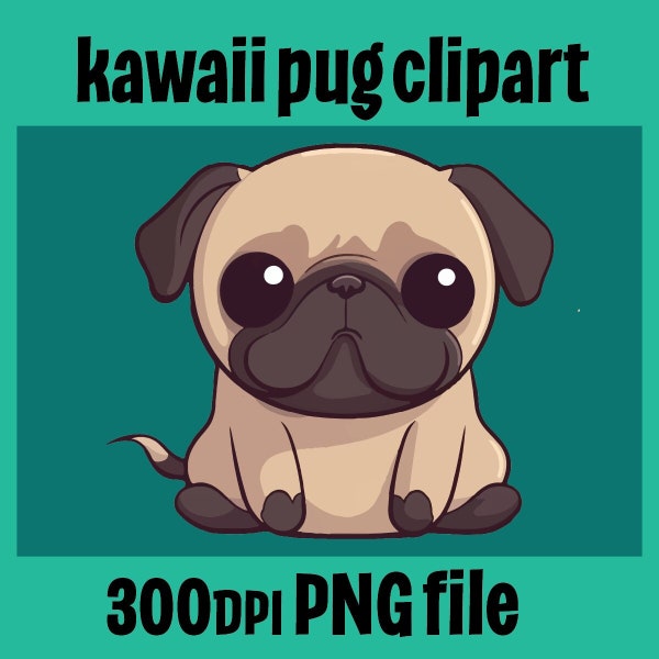 Kawaii Pug PNG, Cute Pug Clipart, Pug Puppy, Cartoon Pug, Anime Style, Adorable Sitting Pug, Pug Mom, Asian-American, AAPI, Dog Clipart