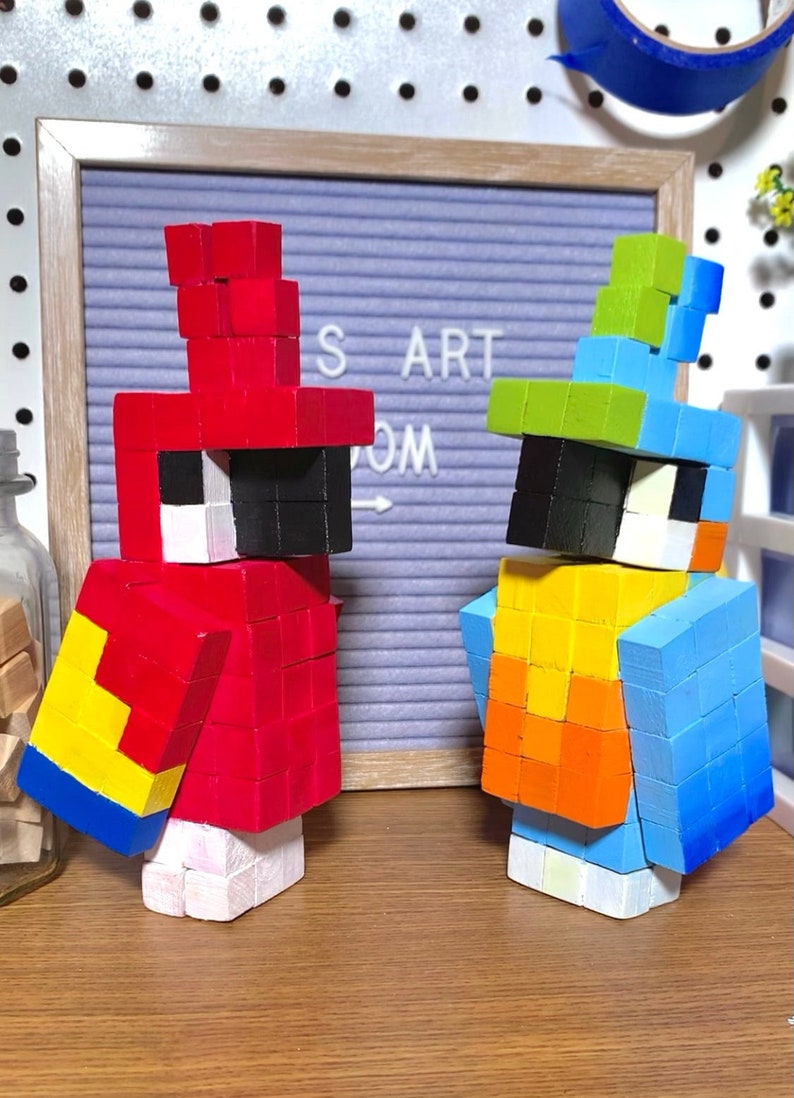 Minecraft Parrot Wooden Craft Block Etsy