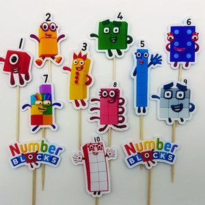 12 x Number Blocks Cupcake Toppers Cake Topper | Number Blocks Party Decorations