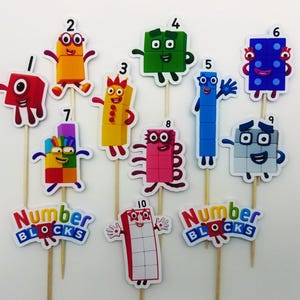 12 x Number Blocks Cupcake Toppers Cake Topper | Number Blocks Birthday Party Decorations