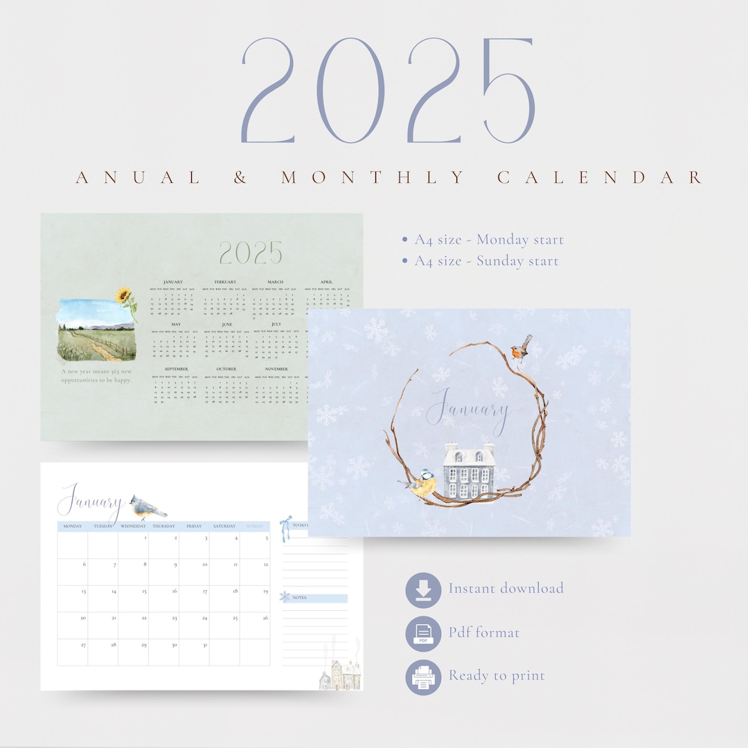 Cottagecore 2025 Calendar Monthly Planner Printable | Watercolor ...