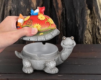 Turtle Resin Ashtray with Lid: Whimsical Home Decor
