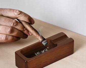 Rustic Wooden Cigar Ashtray | Portable Travel Ash Tray