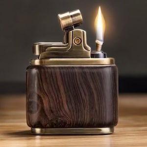 Wood Metal Kerosene Lighter - Retro Grinding Wheel Brass Core Cigarette Gift