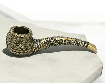 Long Copper Smoking Pipe with Chimney Shape - Unique Narguile Gift