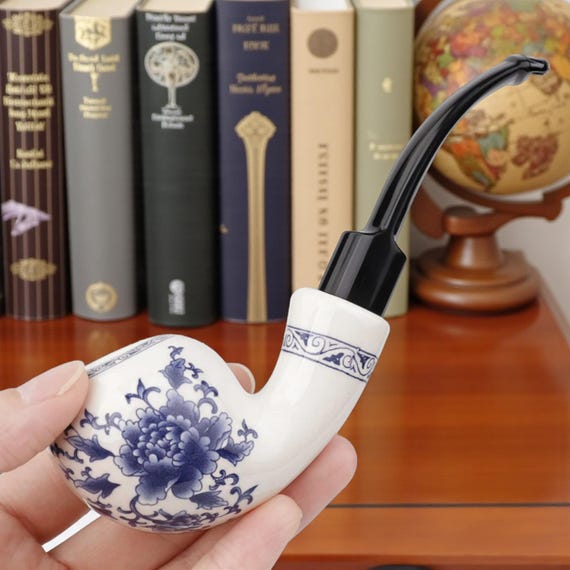 Blue & White Porcelain Tobacco Pipe | Chinese Style Ceramic Pipe With 9mm  Filter Element