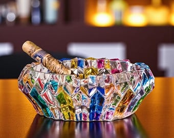 Elegant Glass Ashtray | Colorful Round Ashtray for Home, Office & Living Room Decoration
