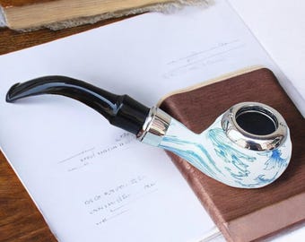 Durable Blue and White Porcelain Tobacco Pipe - Classic Smoking Accessory 107mm