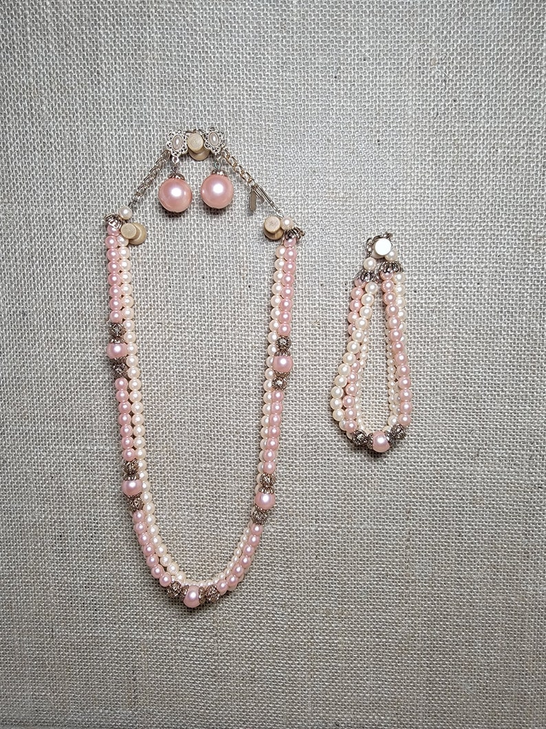Vintage 1928 4 Piece Matching Jewelry Set Gold Tone/ Pink Etsy