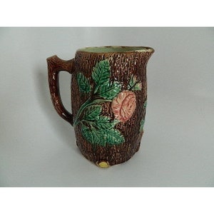 Majolica 8” Brown w\Flowers Pitcher