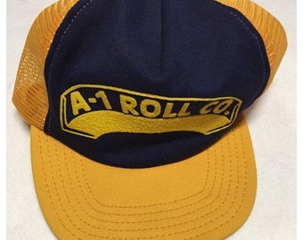 vintage A-1 Roll Co. Trucker Baseball Hat avec un dos en maille, fabriqué aux États-Unis
