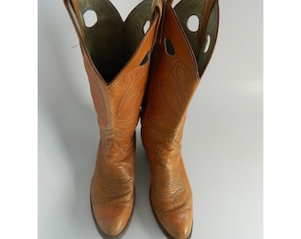 Vintage Mens Dan Post Brown \ Tan Cowboy Boots Tamaño 10.5B