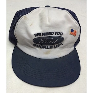 Vintage Ford Trucker Baseball Style Hat W/ Mesh Back, W/ Flag Pin, Made In USA