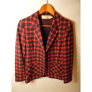 Vintage 1970&#39;s Womens Pendleton 100% Virgin Wool Red Plaid Jacket 34” USA Made