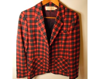 Vintage 1970's Womens Pendleton 100% Virgin Wool Red Plaid Jacket 34” USA Made