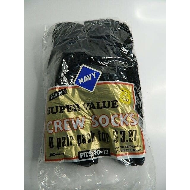 New Sealed Vintage Mens Kmart Navy Super Value 6 Pair Crew Socks Sizes 10-13