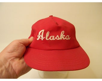 Vintage Red Alaska Adjustable Baseball Hat Made in USA One Size