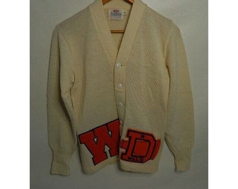 1960's High School Varsity Sweater 100% Virgin Wool w\ W & D Letters Size 33