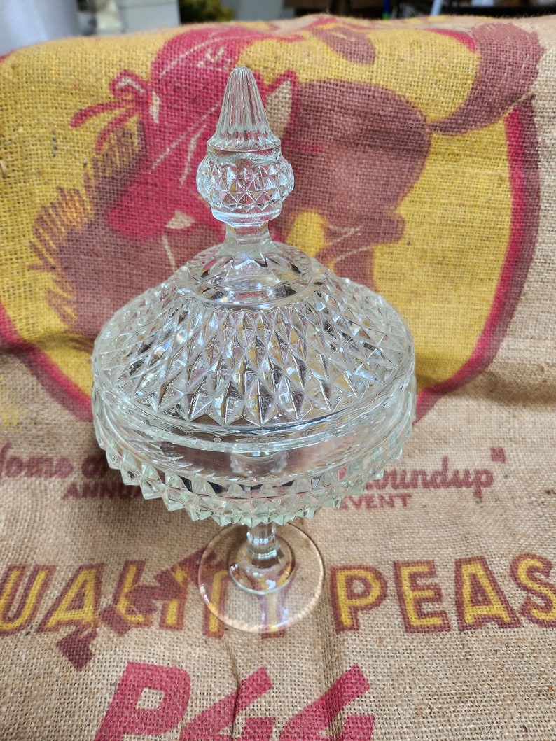 Vintage Indiana Glass Diamond Point Crystal Candy Dish - Etsy
