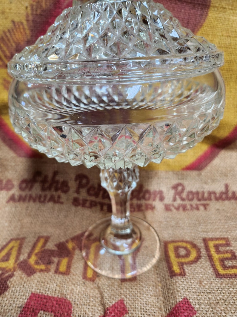 Vintage Indiana Glass Diamond Point Crystal Candy Dish Etsy