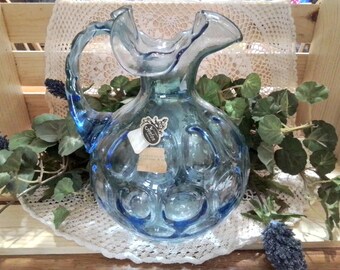 Vintage Fenton Cobalt Blue Coin Dot Ruffled Edge Pitcher With Stopper ...