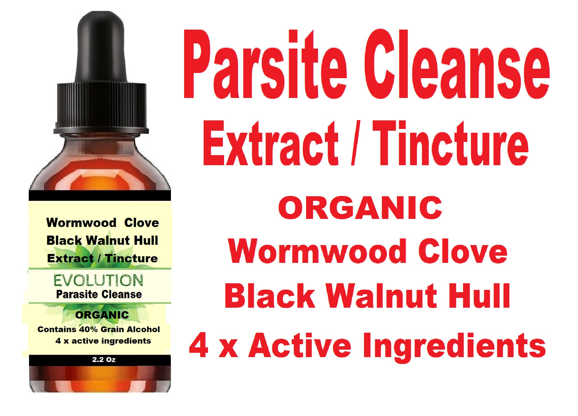 Parasite Cleanse Tincture Extract Wormwood, Black Walnut Hull, Clove