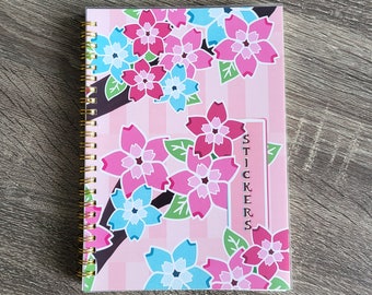 Sakura Reusable Sticker Book—Sticker Collecting Journal—Colorful Sticker Saver, Floral Journal, Reusable Sticker Storage, Cherry Blossoms