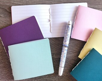 Handmade Mini Notebook Set of 6—Colorful Linen Booklets—Hand-Sewn Pamphlet, Lightweight Travel Book, Handletter Journaling, Writing Journal